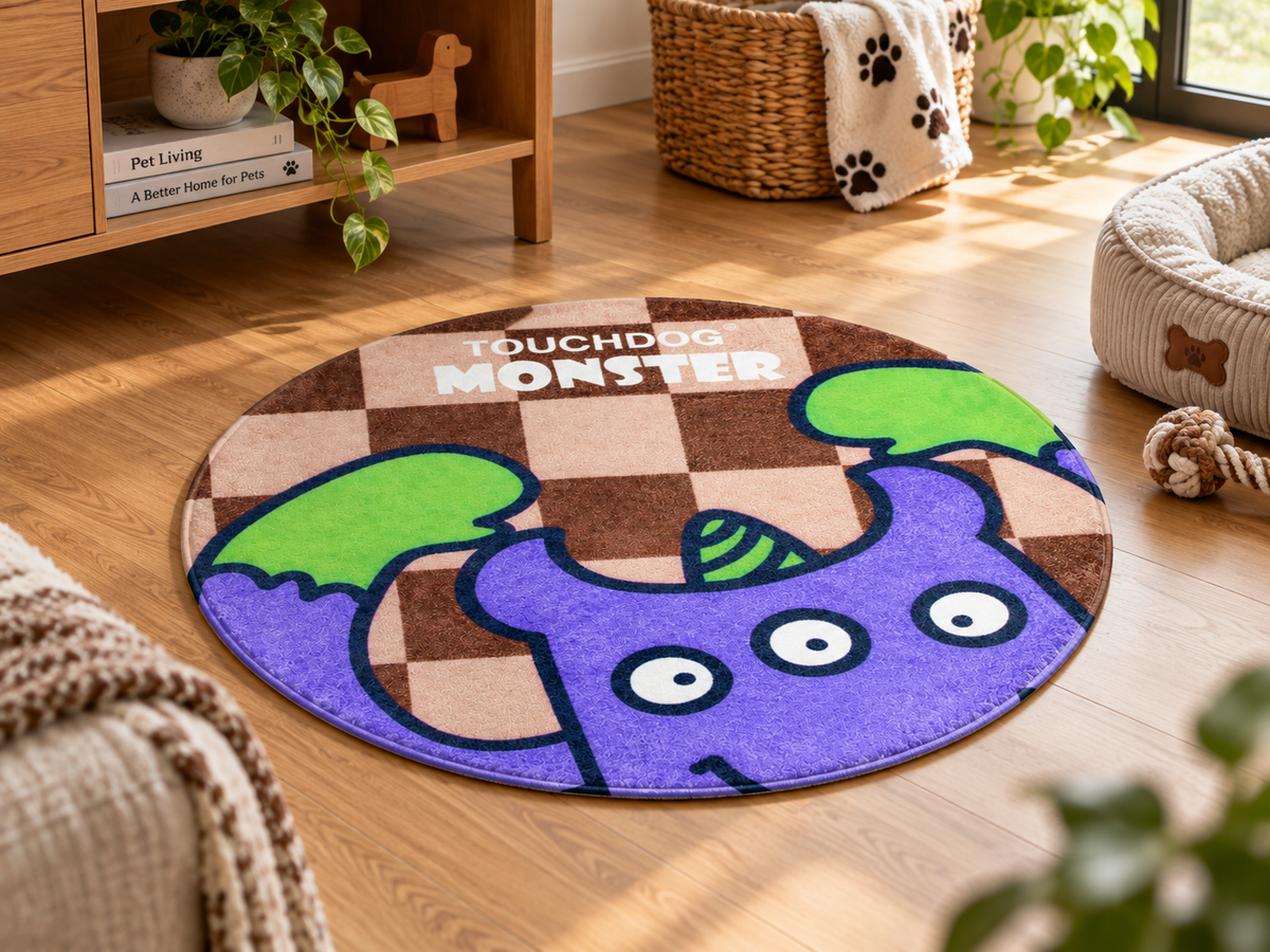 26in Round Pet Mat for Dogs & Cats, Cartoon Monster Floor Mat, 1in Thick Indoor Pet Resting Mat for Bedroom & Living Room