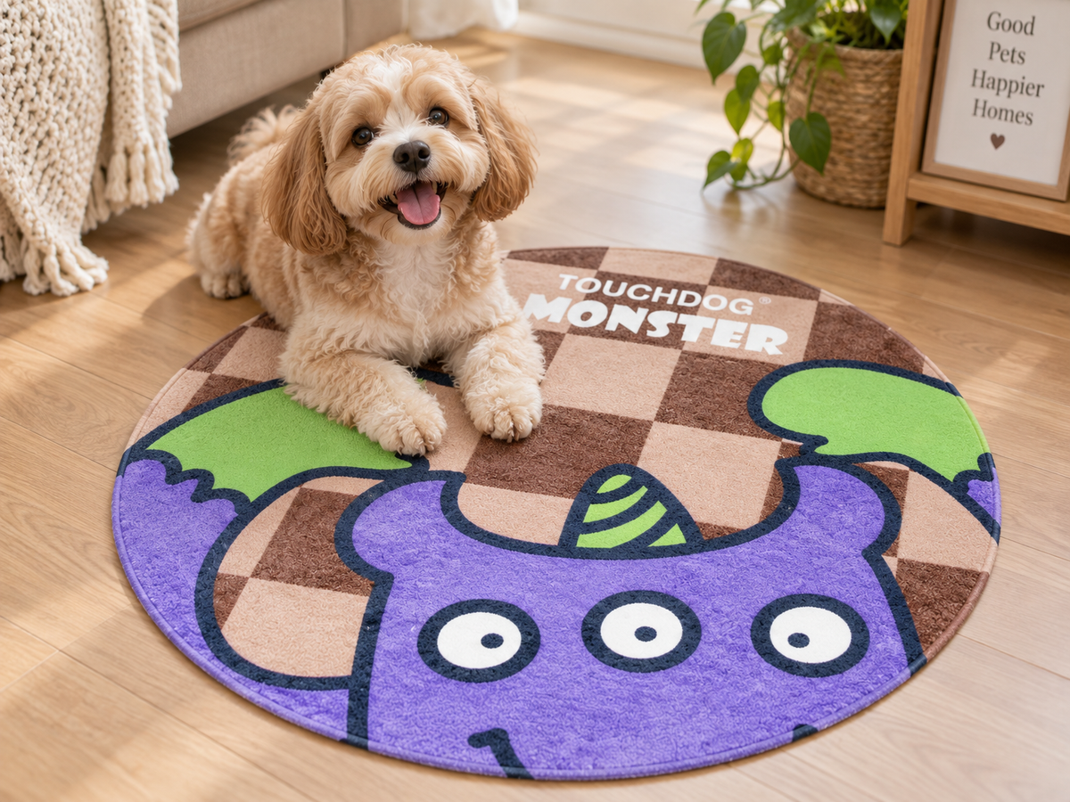 26in Round Pet Mat for Dogs & Cats, Cartoon Monster Floor Mat, 1in Thick Indoor Pet Resting Mat for Bedroom & Living Room