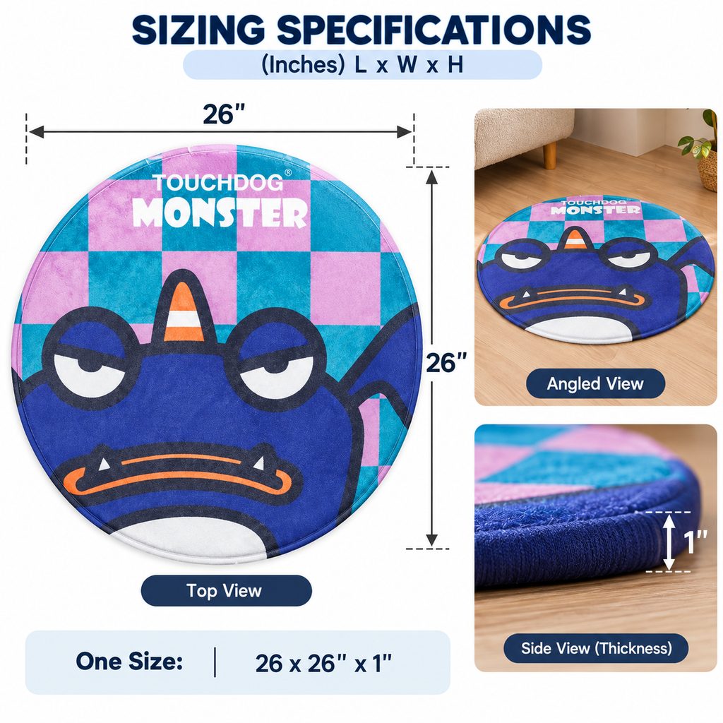 26in Round Pet Mat for Dogs & Cats, 1in Thick Cartoon Monster Floor Mat for Indoor Pet Resting, Bedroom & Living Room