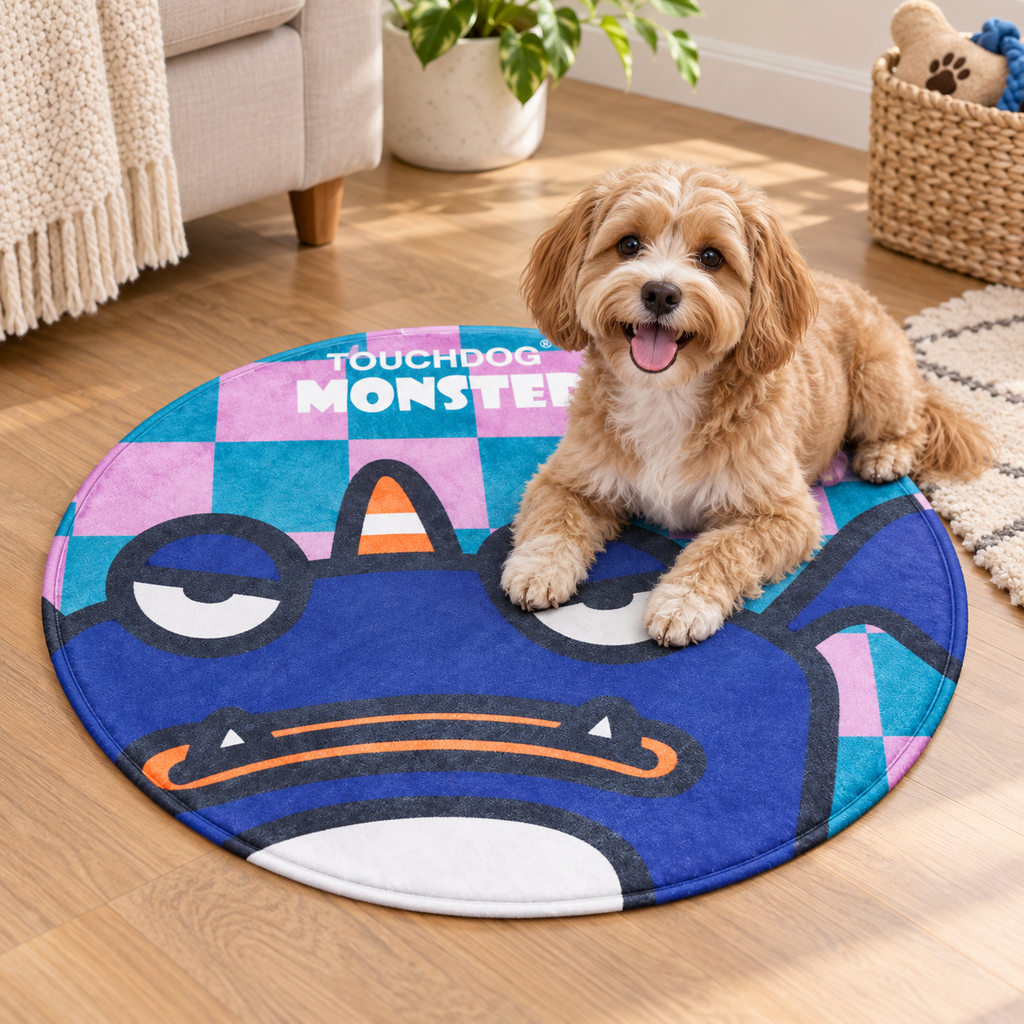 26in Round Pet Mat for Dogs & Cats, 1in Thick Cartoon Monster Floor Mat for Indoor Pet Resting, Bedroom & Living Room