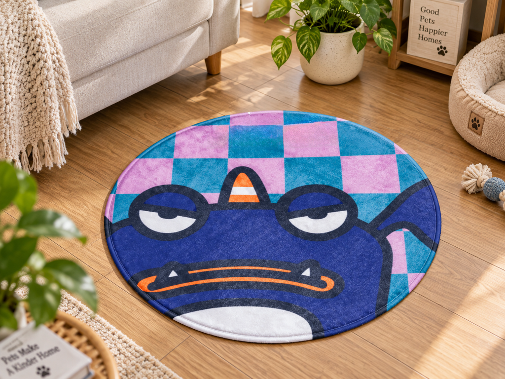 26in Round Pet Mat for Dogs & Cats, 1in Thick Cartoon Monster Floor Mat for Indoor Pet Resting, Bedroom & Living Room