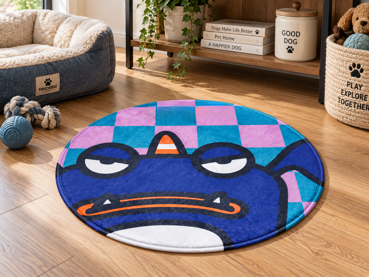 26in Round Pet Mat for Dogs & Cats, 1in Thick Cartoon Monster Floor Mat for Indoor Pet Resting, Bedroom & Living Room