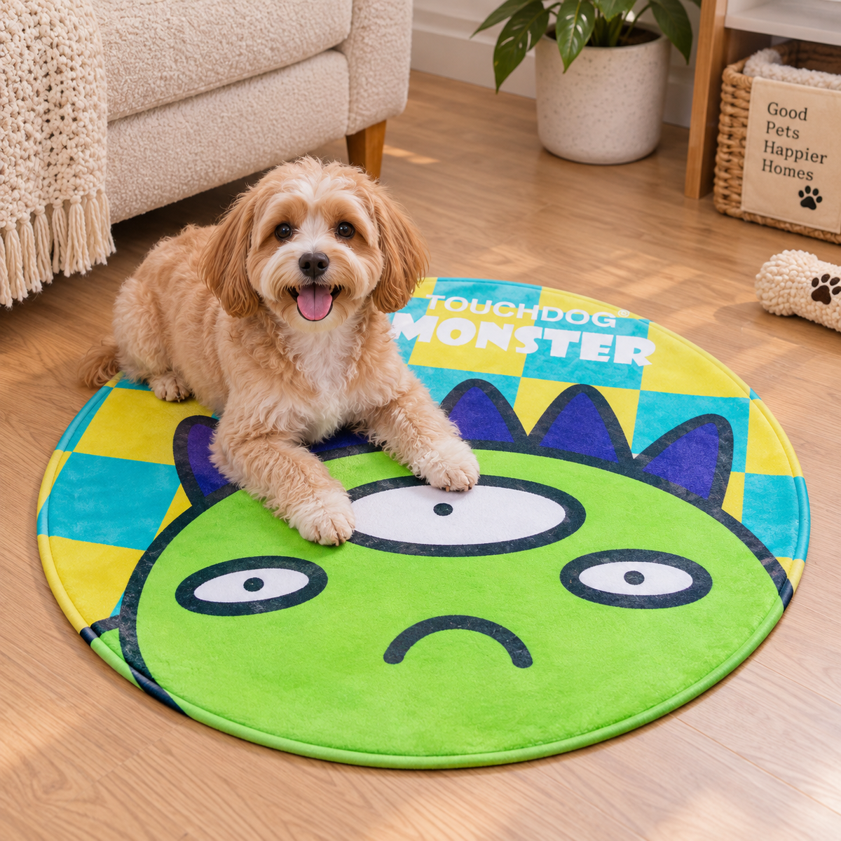 Round Plush Pet Mat for Dogs & Cats, Cartoon Monster Indoor Accent Rug, Soft Cozy Floor Mat, 26 x 26 x 1 in
