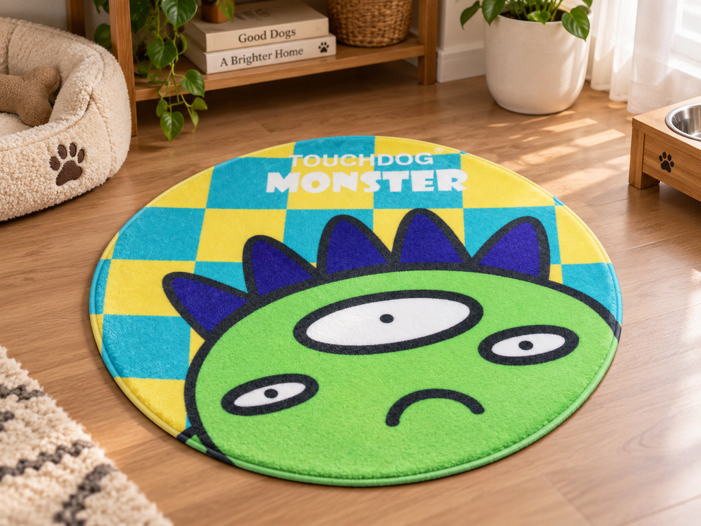 Round Plush Pet Mat for Dogs & Cats, Cartoon Monster Indoor Accent Rug, Soft Cozy Floor Mat, 26 x 26 x 1 in