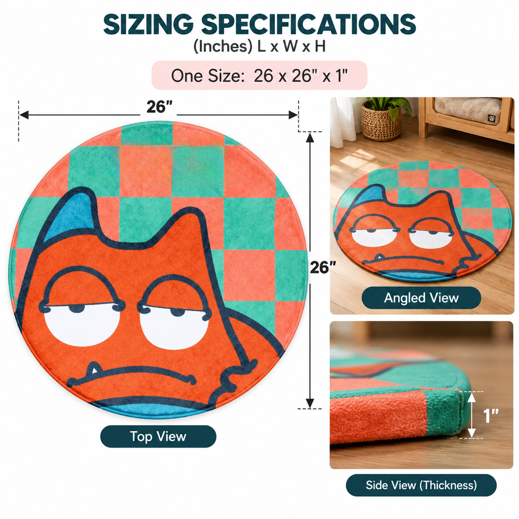 26in Round Pet Mat for Dogs & Cats, Soft Cartoon Monster Indoor Floor Mat, 1in Thick Pet Resting Rug for Bedroom & Living Room