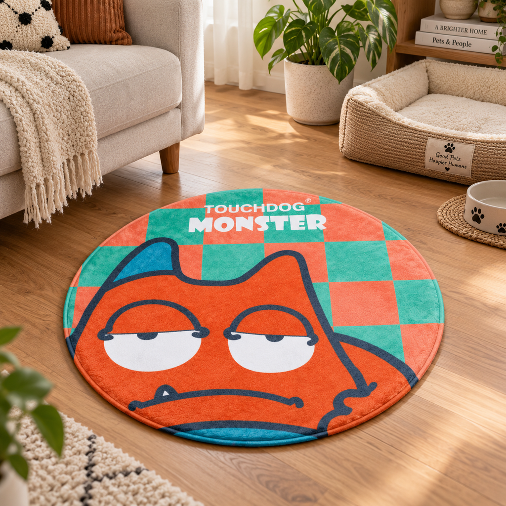 26in Round Pet Mat for Dogs & Cats, Soft Cartoon Monster Indoor Floor Mat, 1in Thick Pet Resting Rug for Bedroom & Living Room