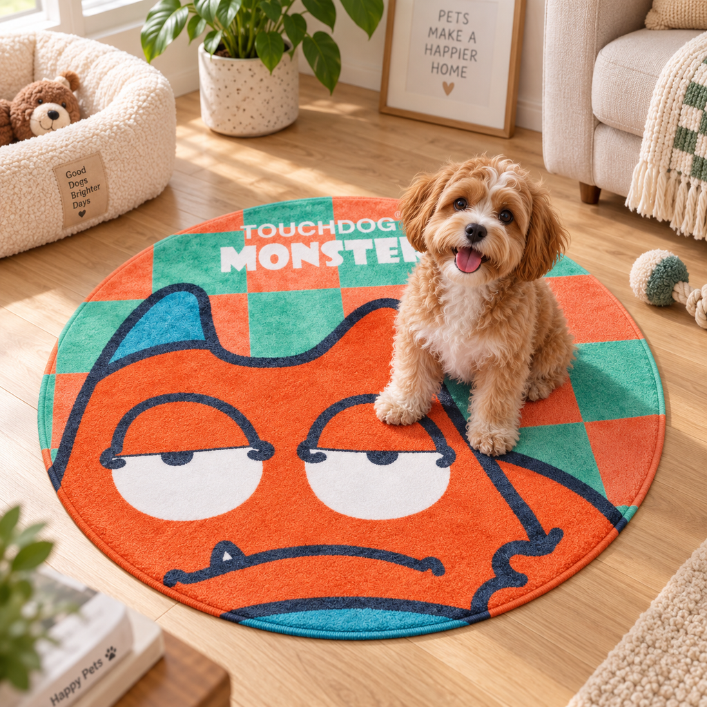 26in Round Pet Mat for Dogs & Cats, Soft Cartoon Monster Indoor Floor Mat, 1in Thick Pet Resting Rug for Bedroom & Living Room