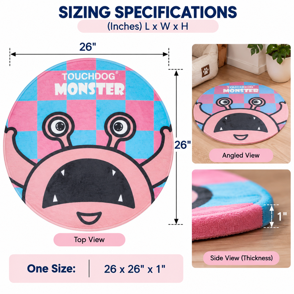 Round Plush Pet Mat for Dogs & Cats, Soft Indoor Floor Rug with Cute Cartoon Print, 26 x 26 x 1 in, One Size