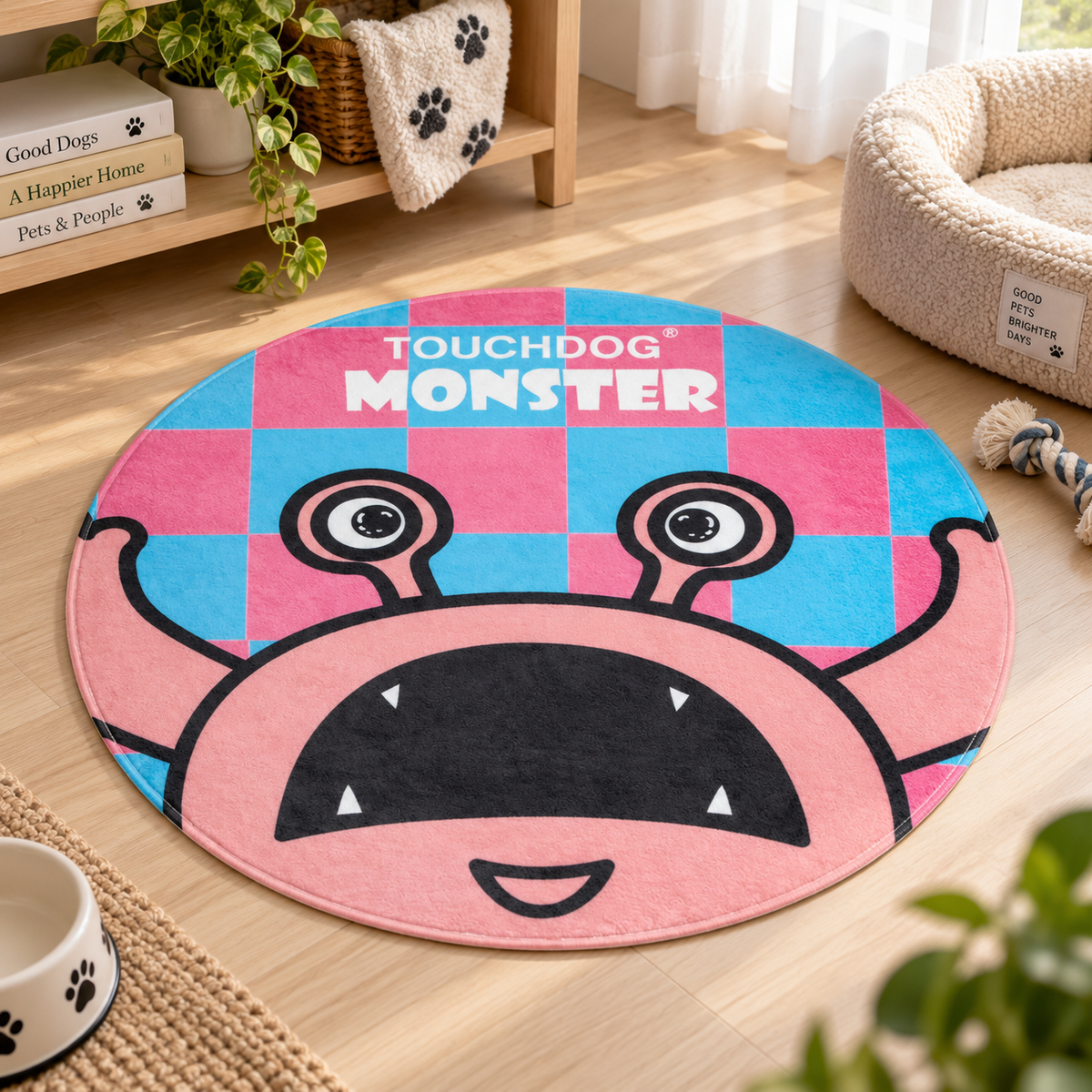 Round Plush Pet Mat for Dogs & Cats, Soft Indoor Floor Rug with Cute Cartoon Print, 26 x 26 x 1 in, One Size
