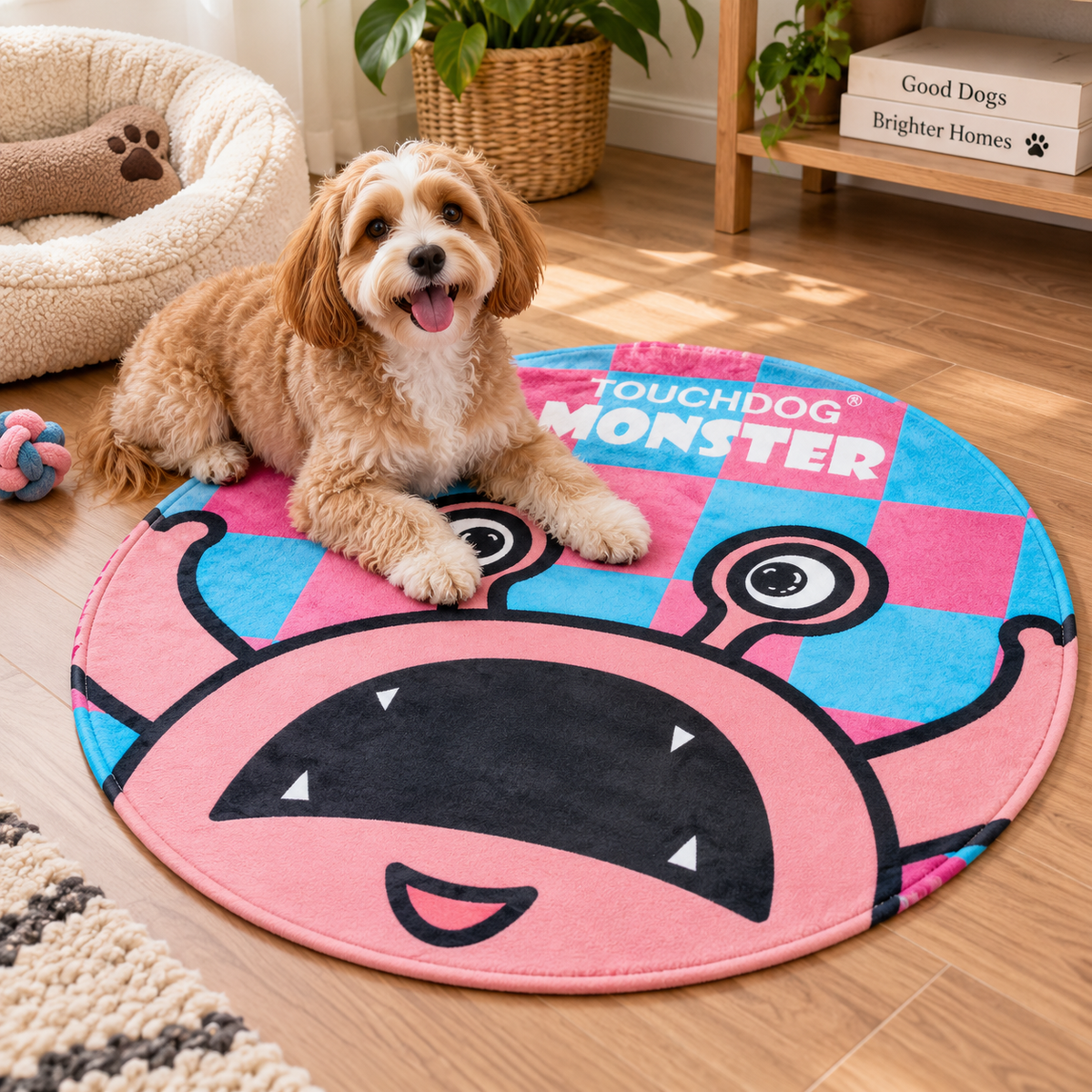 Round Plush Pet Mat for Dogs & Cats, Soft Indoor Floor Rug with Cute Cartoon Print, 26 x 26 x 1 in, One Size