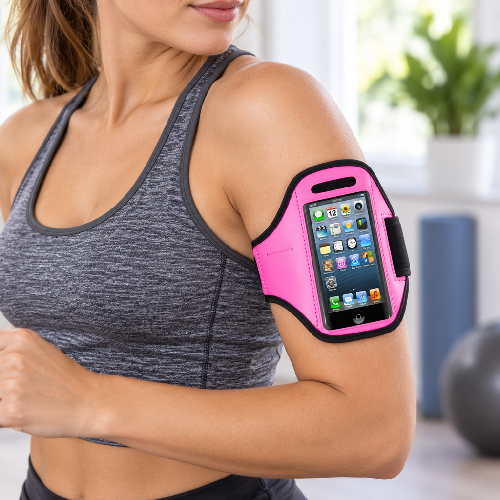 Sports Phone Armband for Running, Adjustable Workout Arm Band Holder for Phones Up to 4 in, Pink