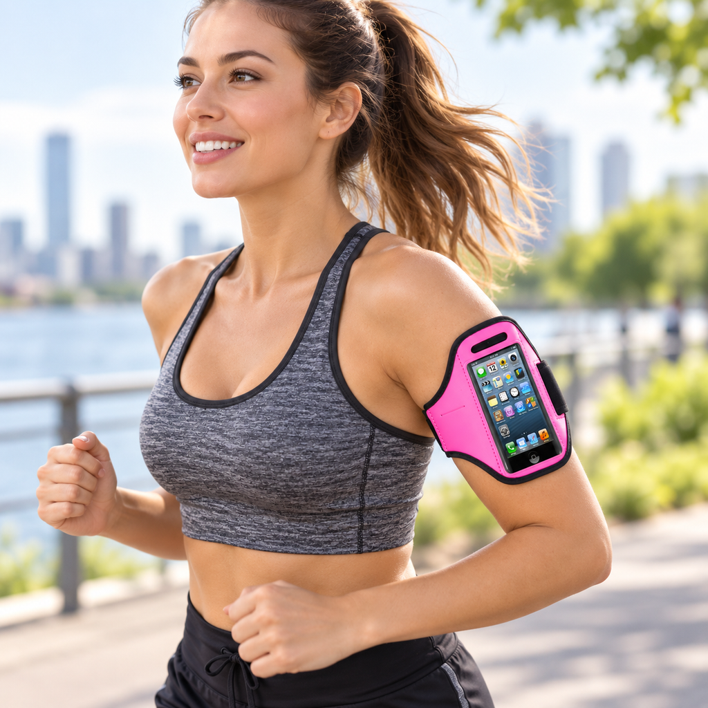 Sports Phone Armband for Running, Adjustable Workout Arm Band Holder for Phones Up to 4 in, Pink