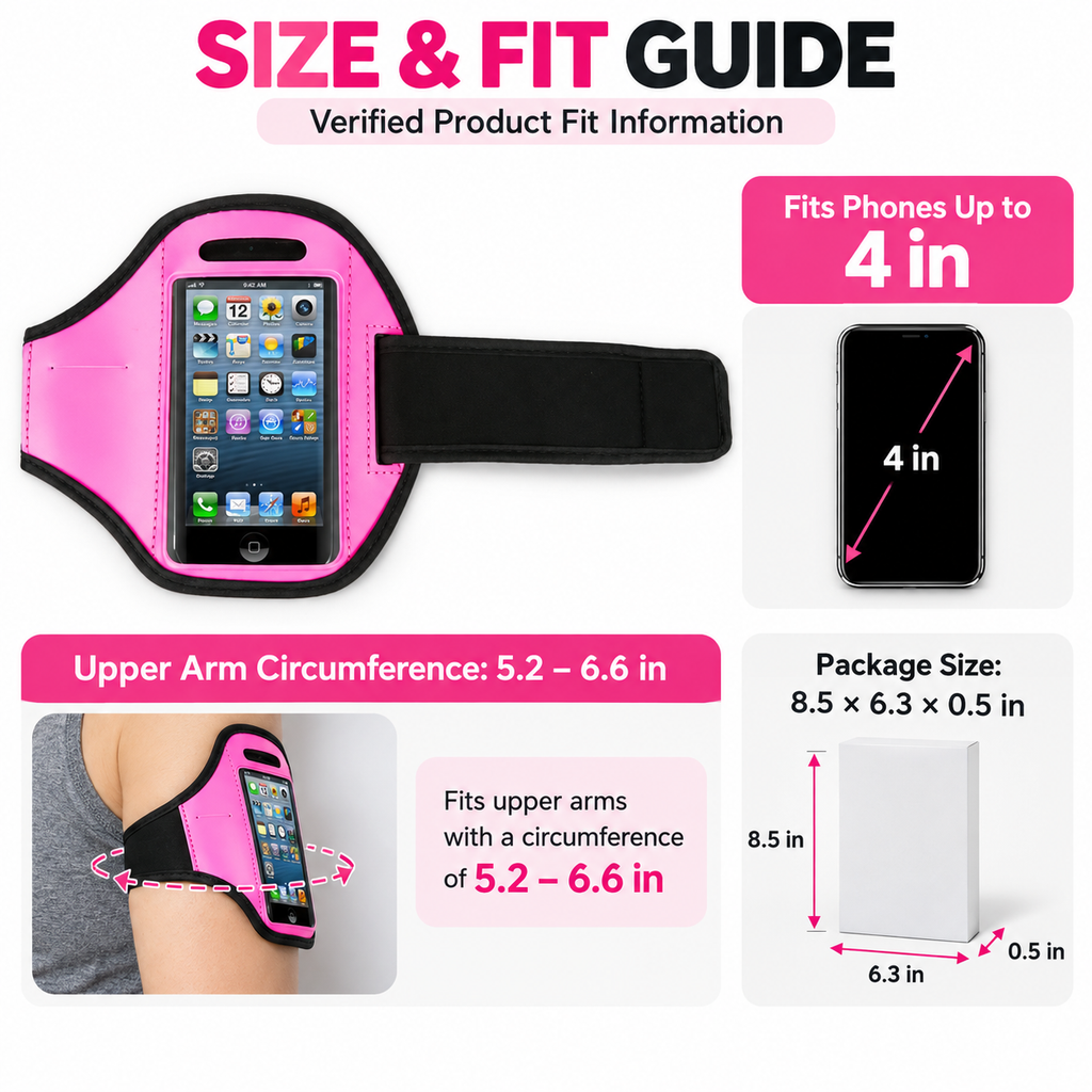Sports Phone Armband for Running, Adjustable Workout Arm Band Holder for Phones Up to 4 in, Pink