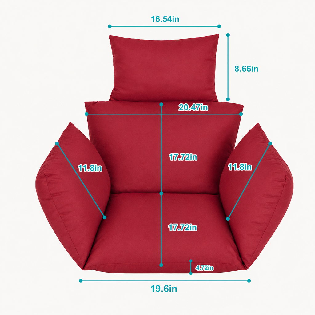 Egg Chair Cushion with Headrest, Thick Padded Hanging Swing Chair Pad with Removable Washable Cover, Wine Red
