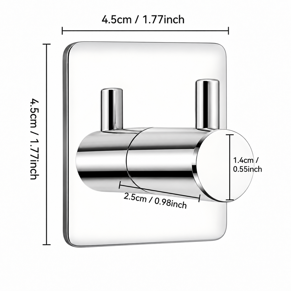 Self-Adhesive Stainless Steel Wall Hook, 1.77" Square Adhesive Towel Hook for Bathroom & Kitchen, Chrome
