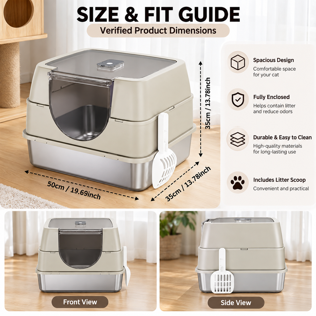 Fully Enclosed Cat Litter Box with Flip-Top Lid, Detachable Cover & Scoop