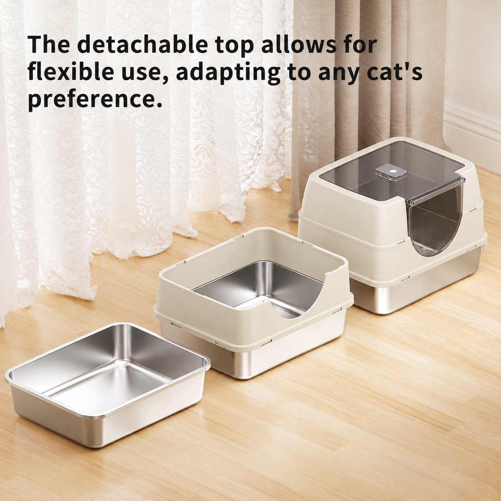 Fully Enclosed Cat Litter Box with Flip-Top Lid, Detachable Cover & Scoop