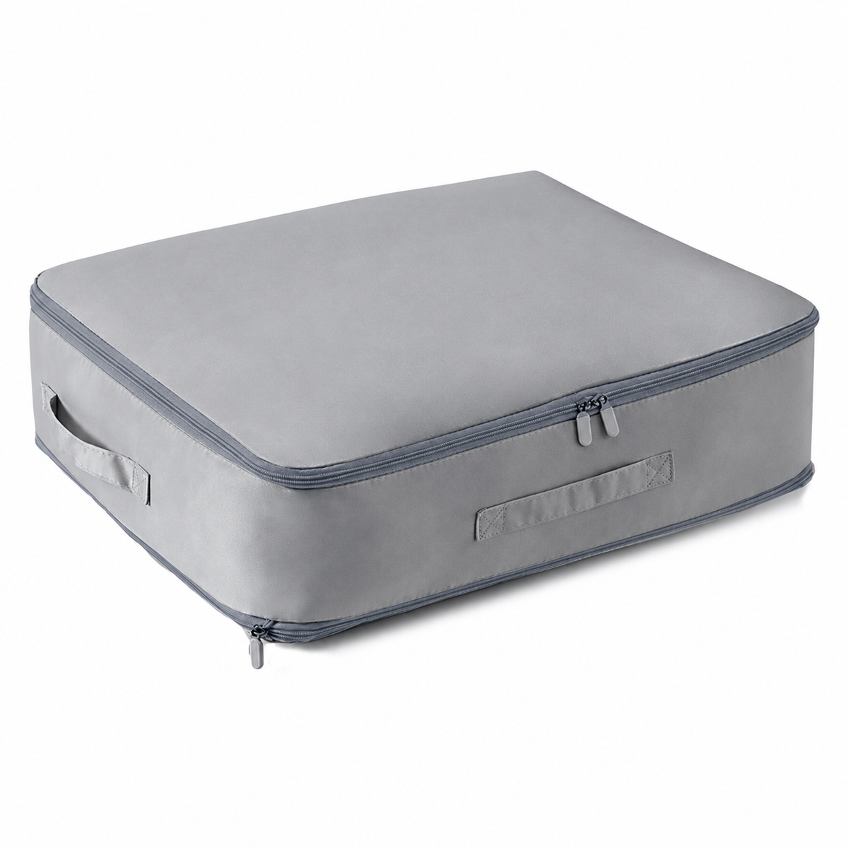 Large Compression Storage Bag with Zipper, Foldable Clothes & Bedding Organizer with Handles, Gray