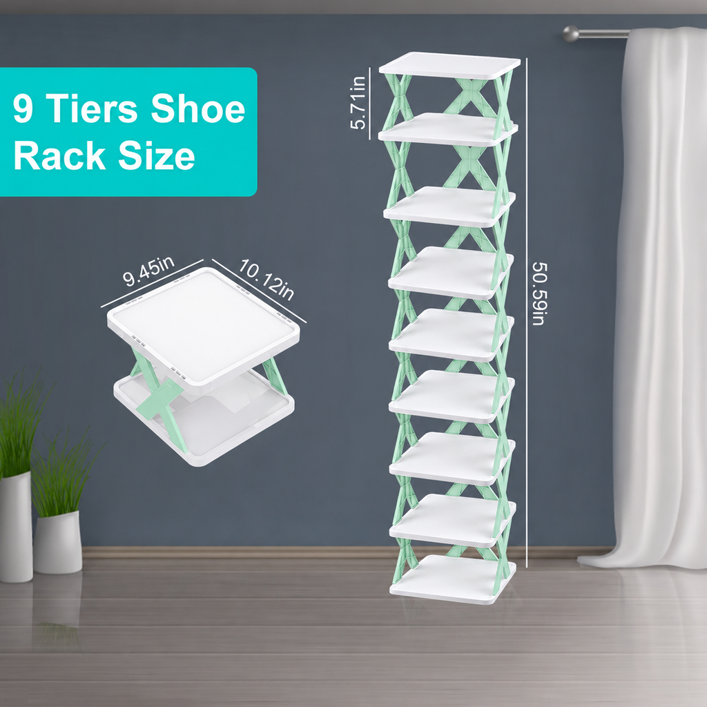 9-Tier Shoe Rack, Space-Saving Vertical Shoe Organizer with Sturdy Shelves, Easy Assembly