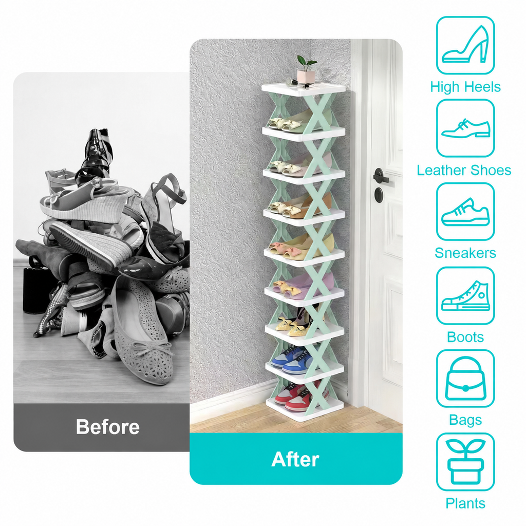 9-Tier Shoe Rack, Space-Saving Vertical Shoe Organizer with Sturdy Shelves, Easy Assembly