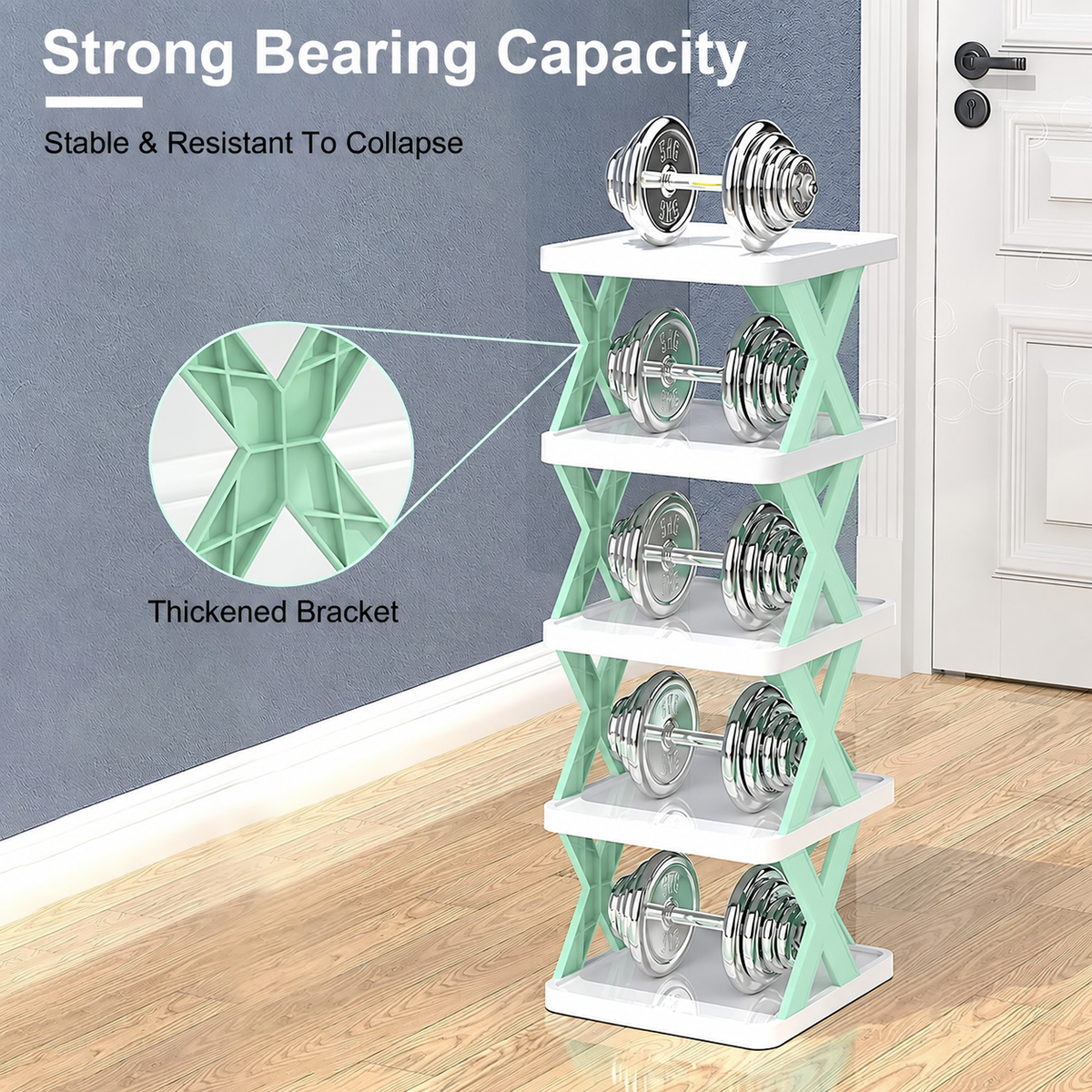 9-Tier Stackable Shoe Rack, Space-Saving Plastic Shoe Organizer with Sturdy Shelves, White and Green