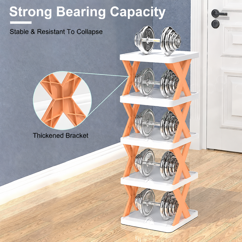 9-Tier Stackable Shoe Rack, Space-Saving Vertical Shoe Organizer with Sturdy Plastic Shelves, White and Orange