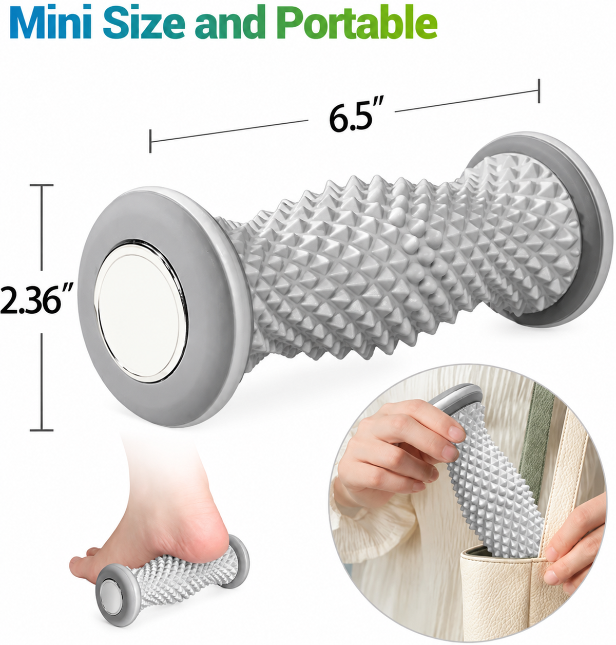 6.5in Foot Massage Roller with Textured Massage Points, Curved Arch Design & Non-Slip Ends, Portable Foot Roller