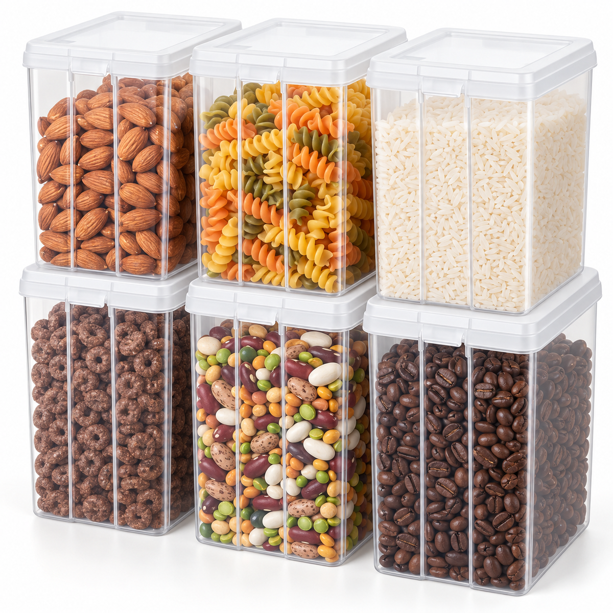 6 Pack 2.7 Qt Food Storage Containers with Flip Top Lid, Clear Stackable Pantry Organization Bins for Flour, Sugar, Pasta, Cereal and Dry Food