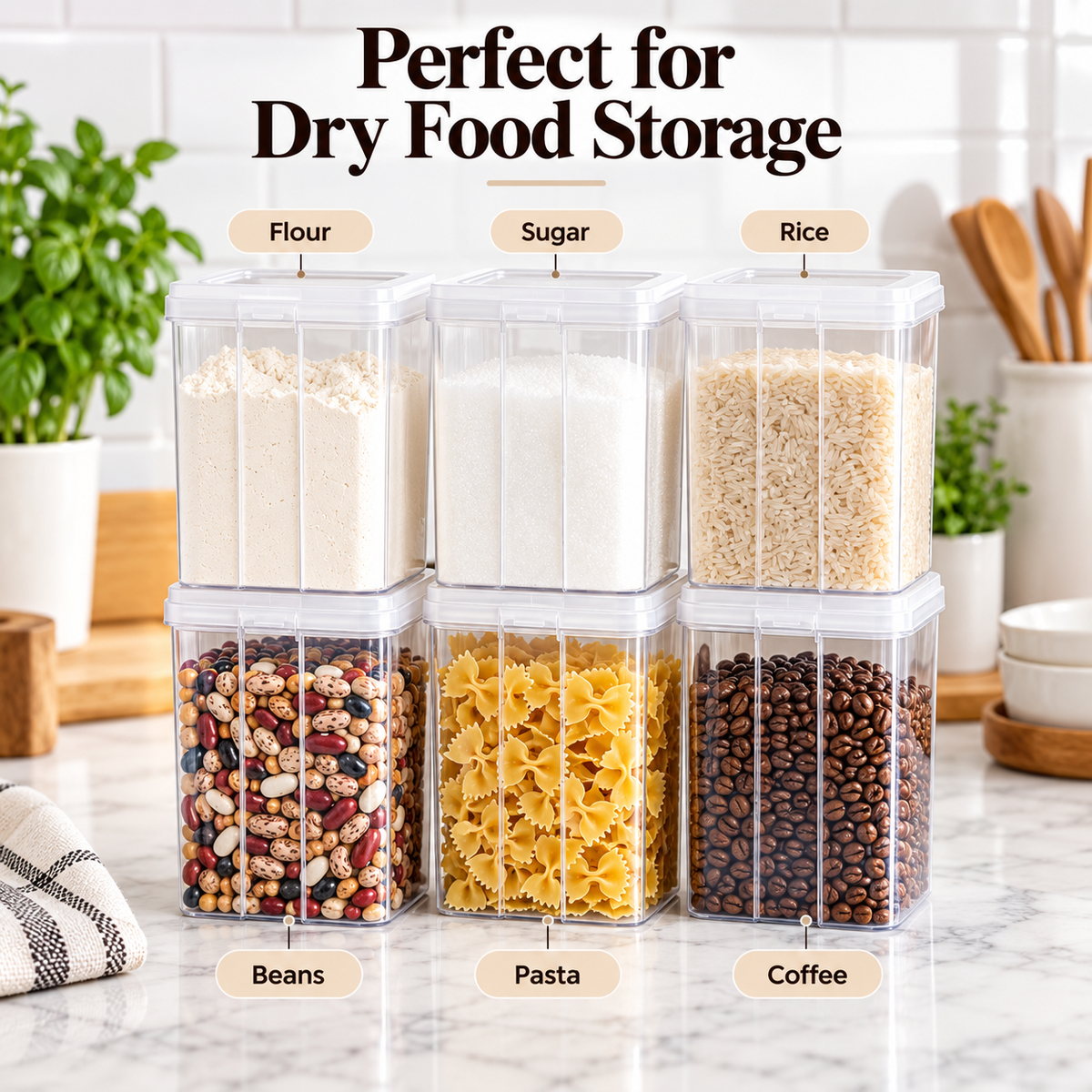 6 Pack 2.7 Qt Food Storage Containers with Flip Top Lid, Clear Stackable Pantry Organization Bins for Flour, Sugar, Pasta, Cereal and Dry Food