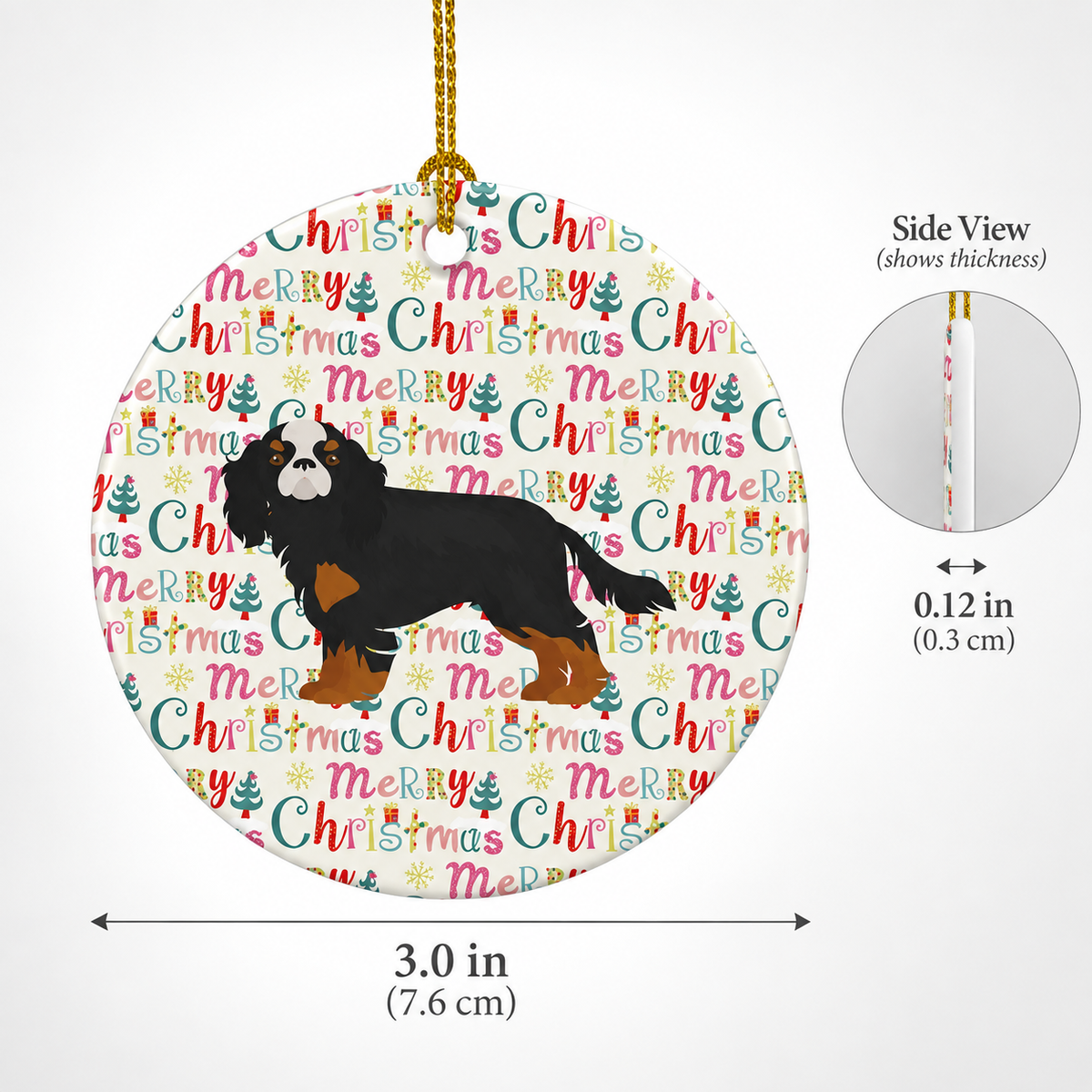 Cavalier King Charles Spaniel Christmas Ornament, 3" Ceramic Dog Holiday Hanging Decor with Blank Back for Personal Message