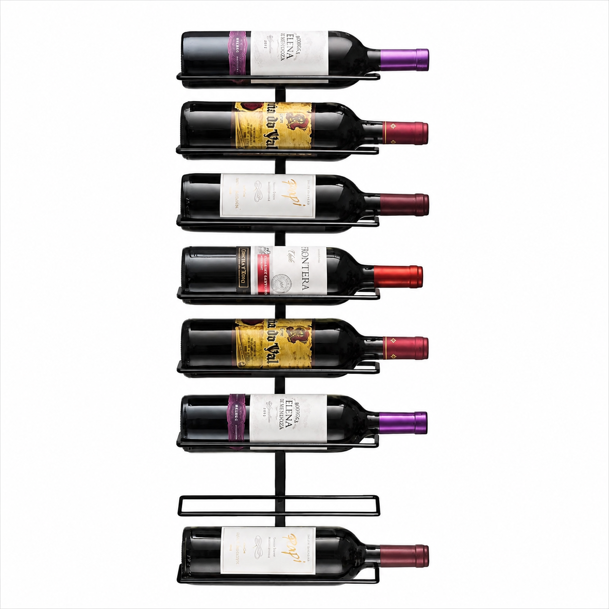 Wall-Mounted 8-Bottle Wine Rack, Vertical Metal Wine Bottle Holder for Kitchen, Dining Room & Home Bar, BlackWall-Mounted 8-Bottle Wine Rack, Vertical Metal Wine Bottle Holder for Kitchen, Dining Room & Home Bar, Black
