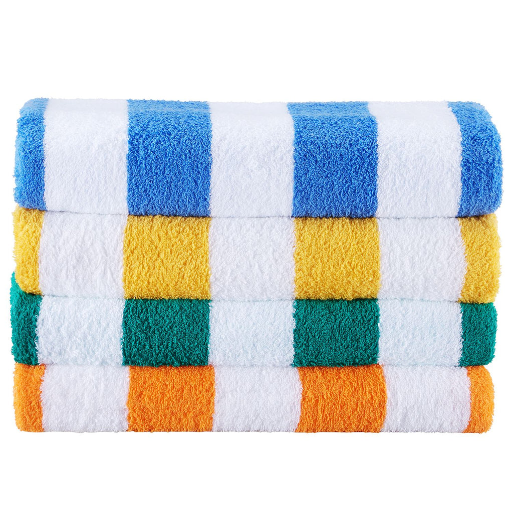 4-Pack Cotton Beach Towels 30" x 60" Oversized Cabana Stripe Pool Towels, Mixed Colors