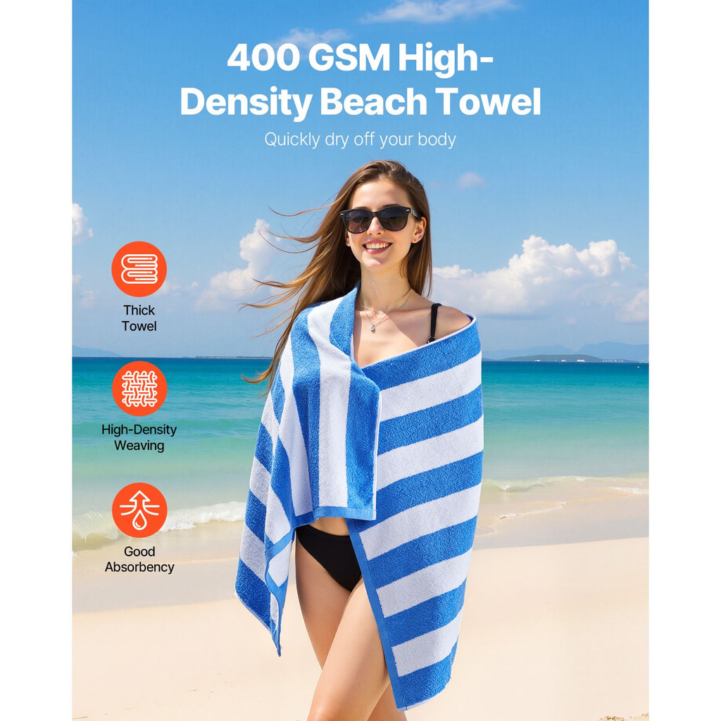 4-Pack Cotton Beach Towels 30" x 60" Oversized Cabana Stripe Pool Towels, Mixed Colors