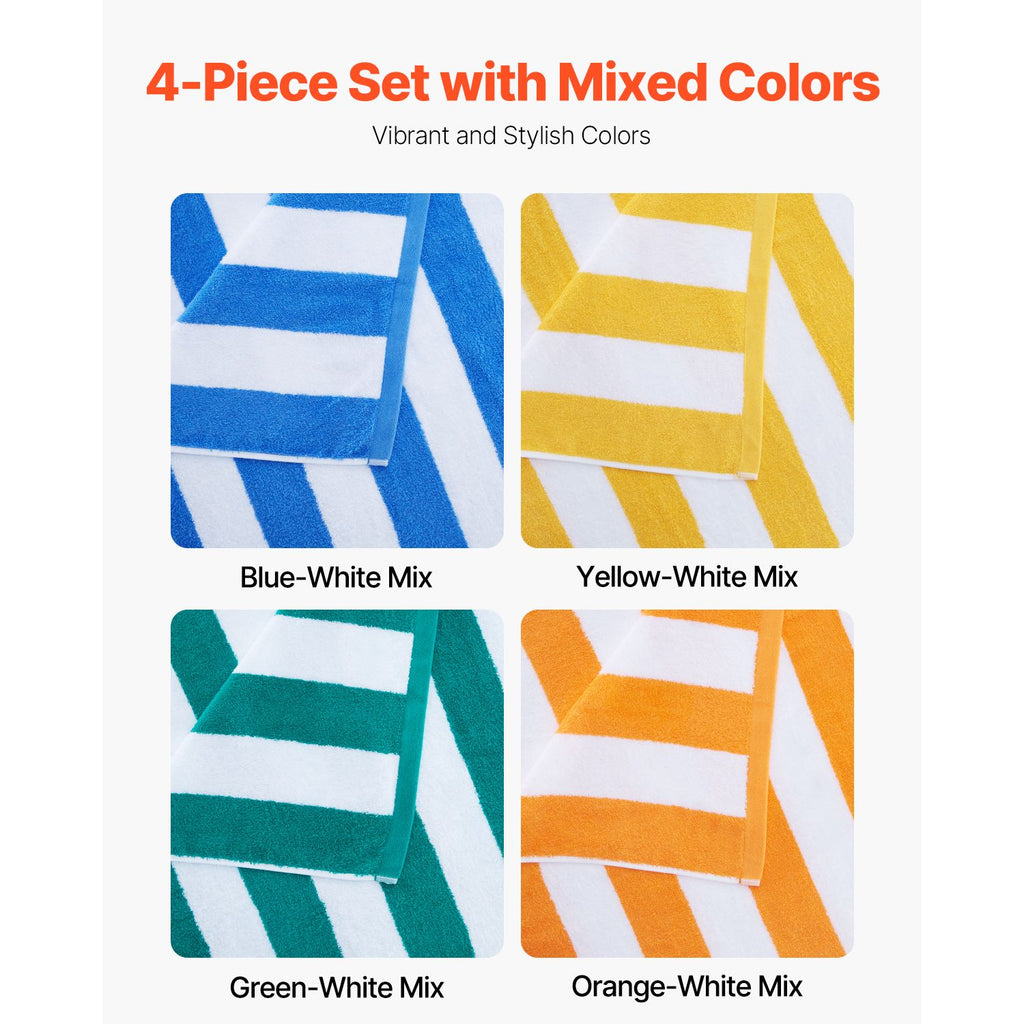 4-Pack Cotton Beach Towels 30" x 60" Oversized Cabana Stripe Pool Towels, Mixed Colors