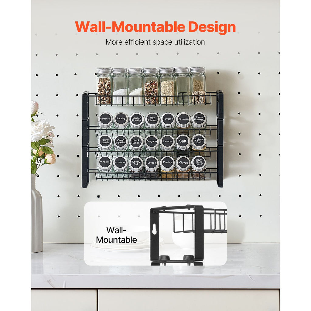 4-Tier Detachable Spice Rack Organizer, Stackable Metal Seasoning Storage Rack for Countertop, Cabinet & Pantry, Black, 15.8"
