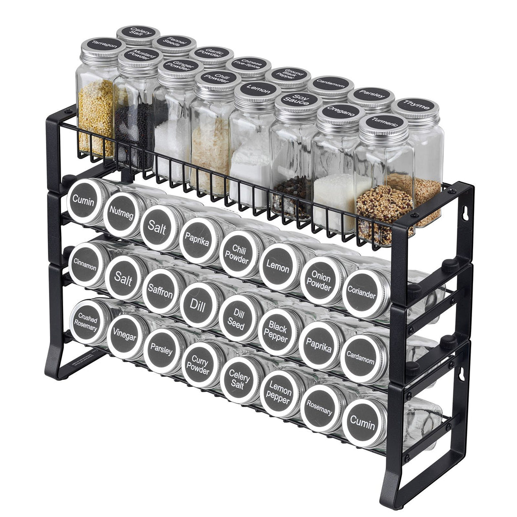 4-Tier Detachable Spice Rack Organizer, Stackable Metal Seasoning Storage Rack for Countertop, Cabinet & Pantry, Black, 15.8"