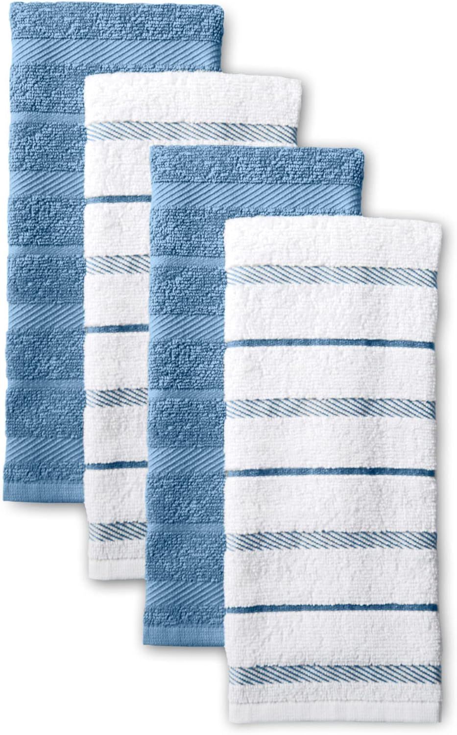 4pc Cotton Kitchen Towel Set 16"x26" Blue Velvet/White – Absorbent Striped Dish Towels for Christmas & Holiday Kitchen