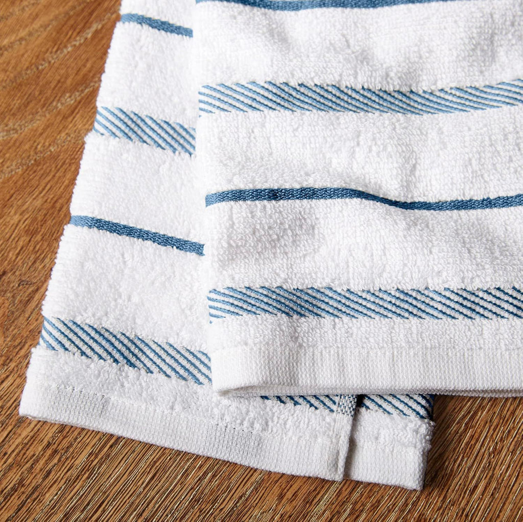 4pc Cotton Kitchen Towel Set 16"x26" Blue Velvet/White – Absorbent Striped Dish Towels for Christmas & Holiday Kitchen