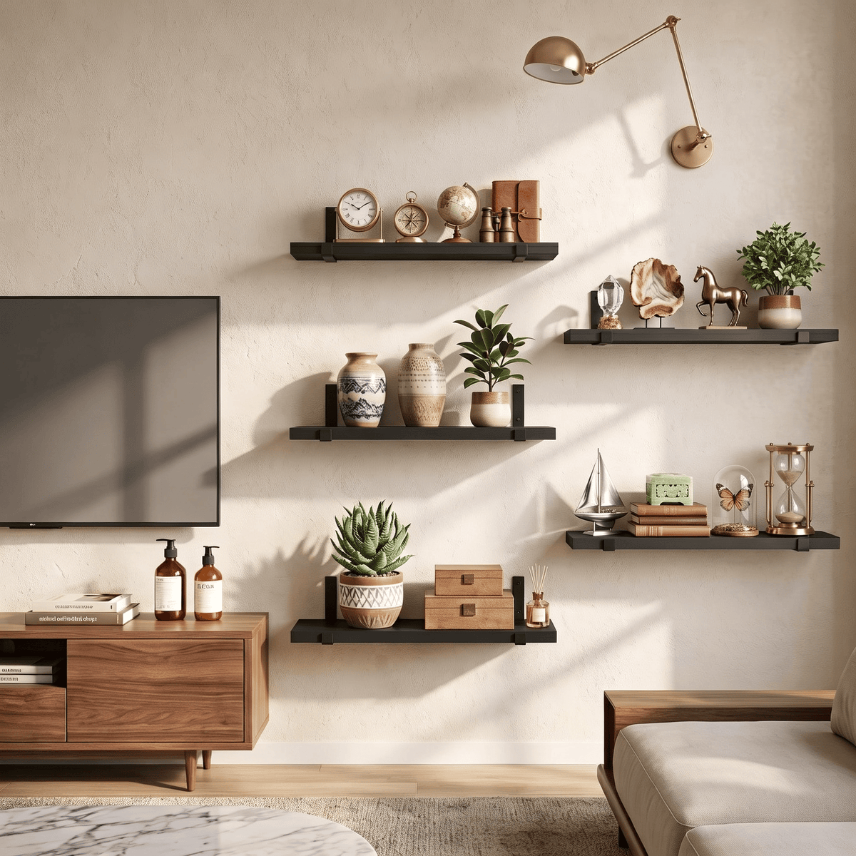 5pc Rustic Wood Corner Wall Shelves with Triangle Brackets, Espresso Brown, 16.1"x11.4"