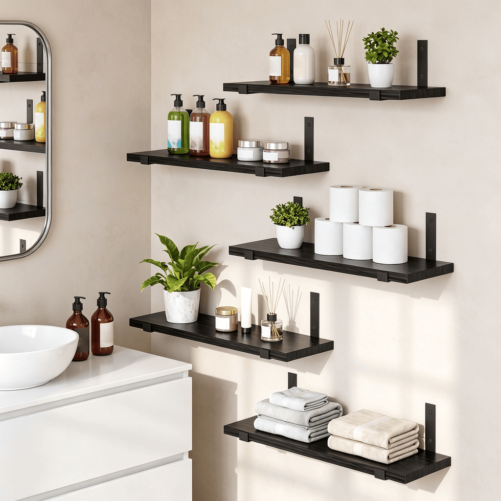 5pc Rustic Wood Corner Wall Shelves with Triangle Brackets, Espresso Brown, 16.1"x11.4"