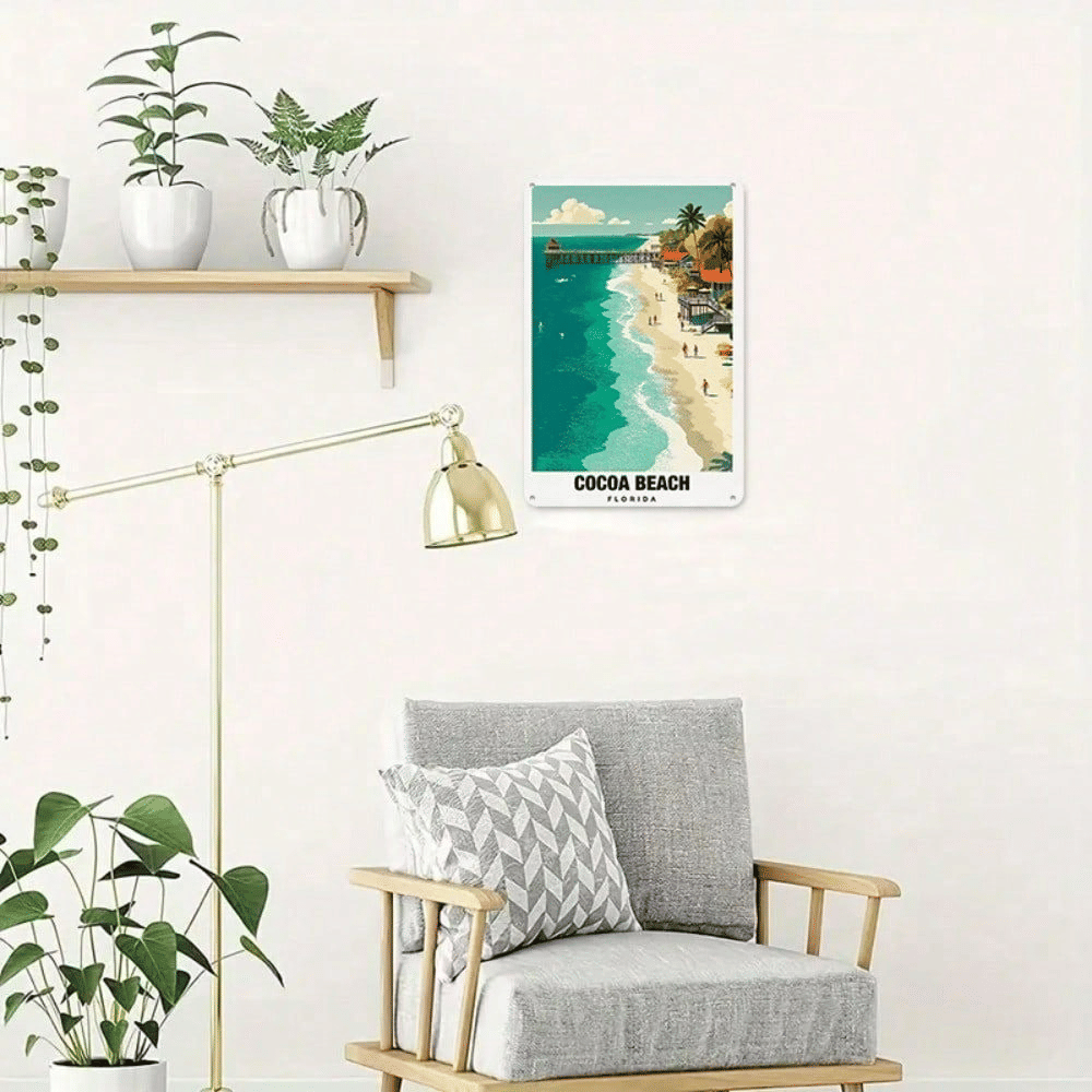 Cocoa Beach Florida Retro Metal Wall Sign, 7.9" x 11.9" Coastal Travel Wall Decor