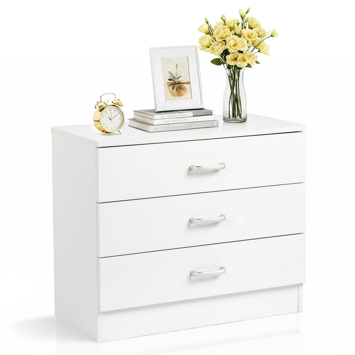 AEELLEEA 3-Drawer Nightstand with Storage, Particleboard Bedside Cabinet with Melamine Finish, White, 25.98" x 12.99" x 22.05"