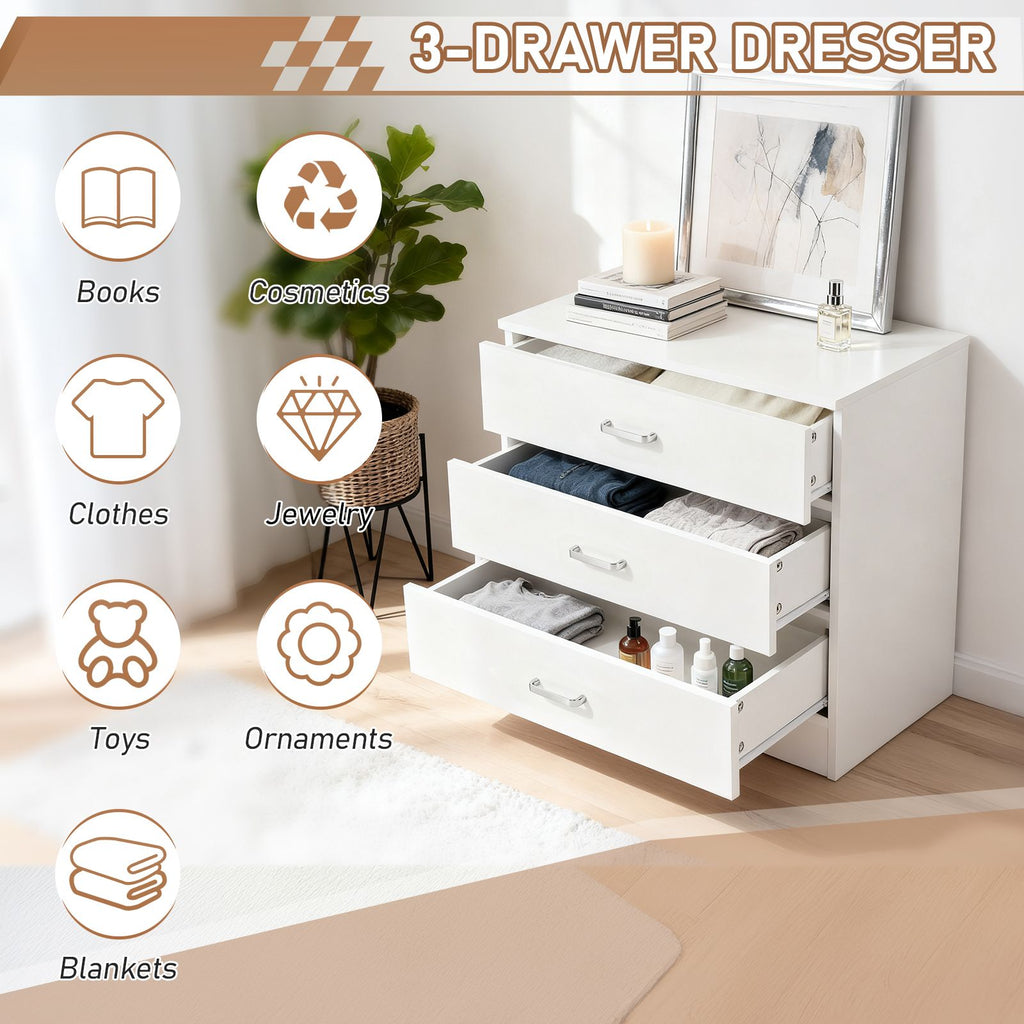 AEELLEEA 3-Drawer Nightstand with Storage, Particleboard Bedside Cabinet with Melamine Finish, White, 25.98" x 12.99" x 22.05"