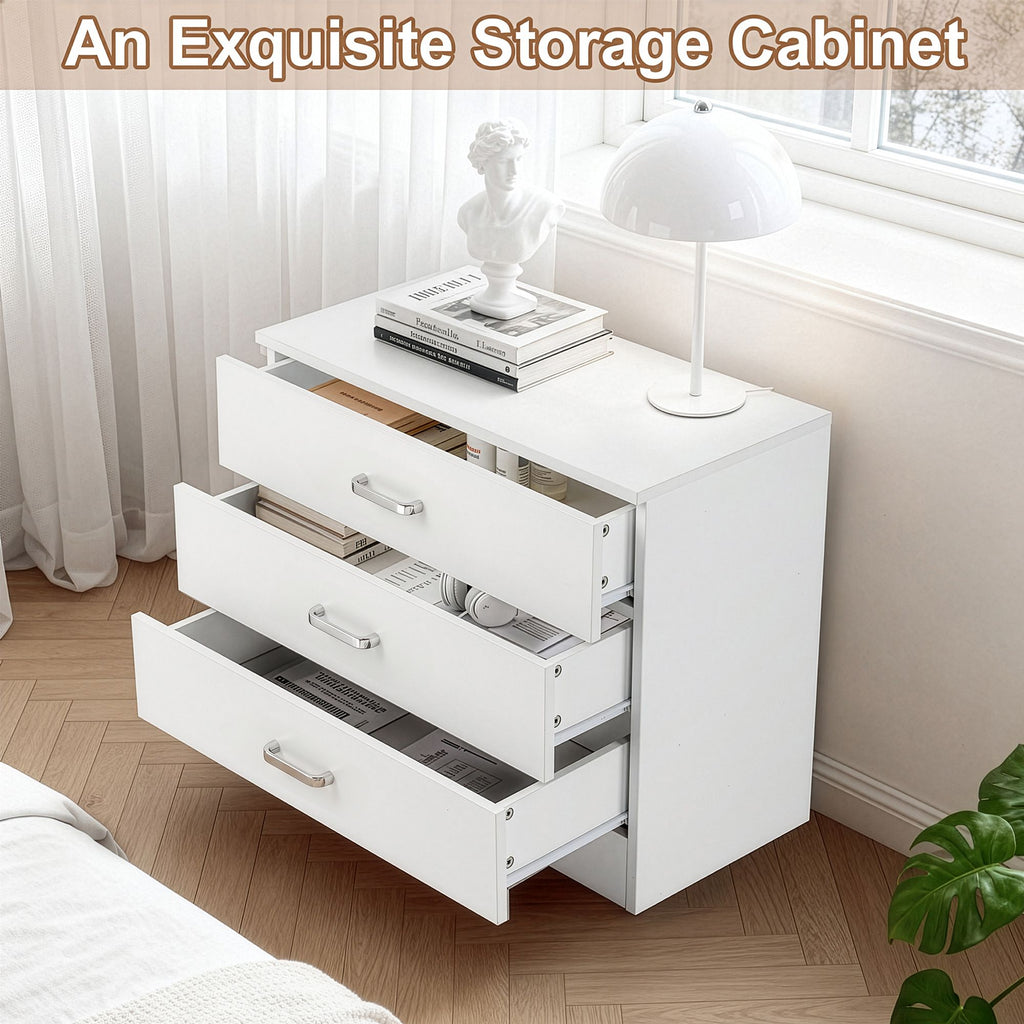 AEELLEEA 3-Drawer Nightstand with Storage, Particleboard Bedside Cabinet with Melamine Finish, White, 25.98" x 12.99" x 22.05"