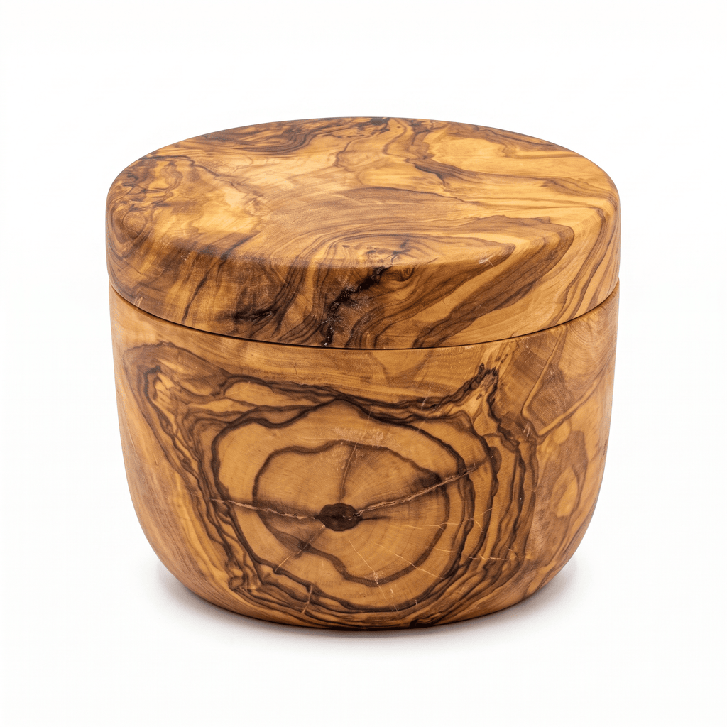 Olive Wood Salt Cellar with Swivel Lid, 3/4 Cup Wooden Spice Box, Natural Grain Seasoning Storage Container