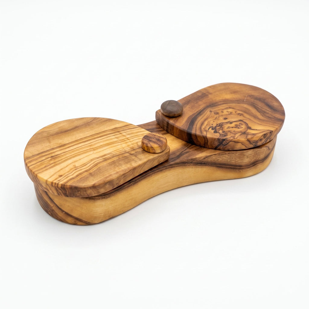 Choixe Olive Wood Dual Spice Box with Swivel Lids, 2-Compartment Salt & Spice Keeper, 6"