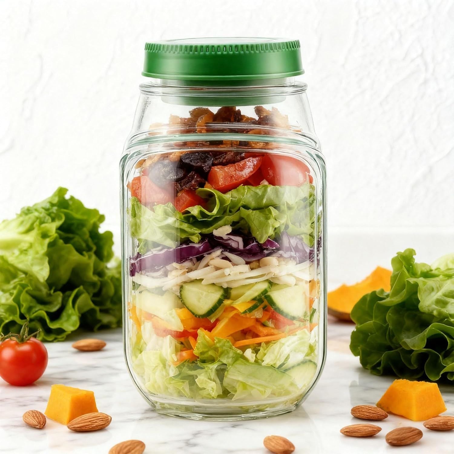 Leakproof Salad Jar with Detachable Dressing Cup, Portable Meal Prep Container with Flip-Open Lid, Green
