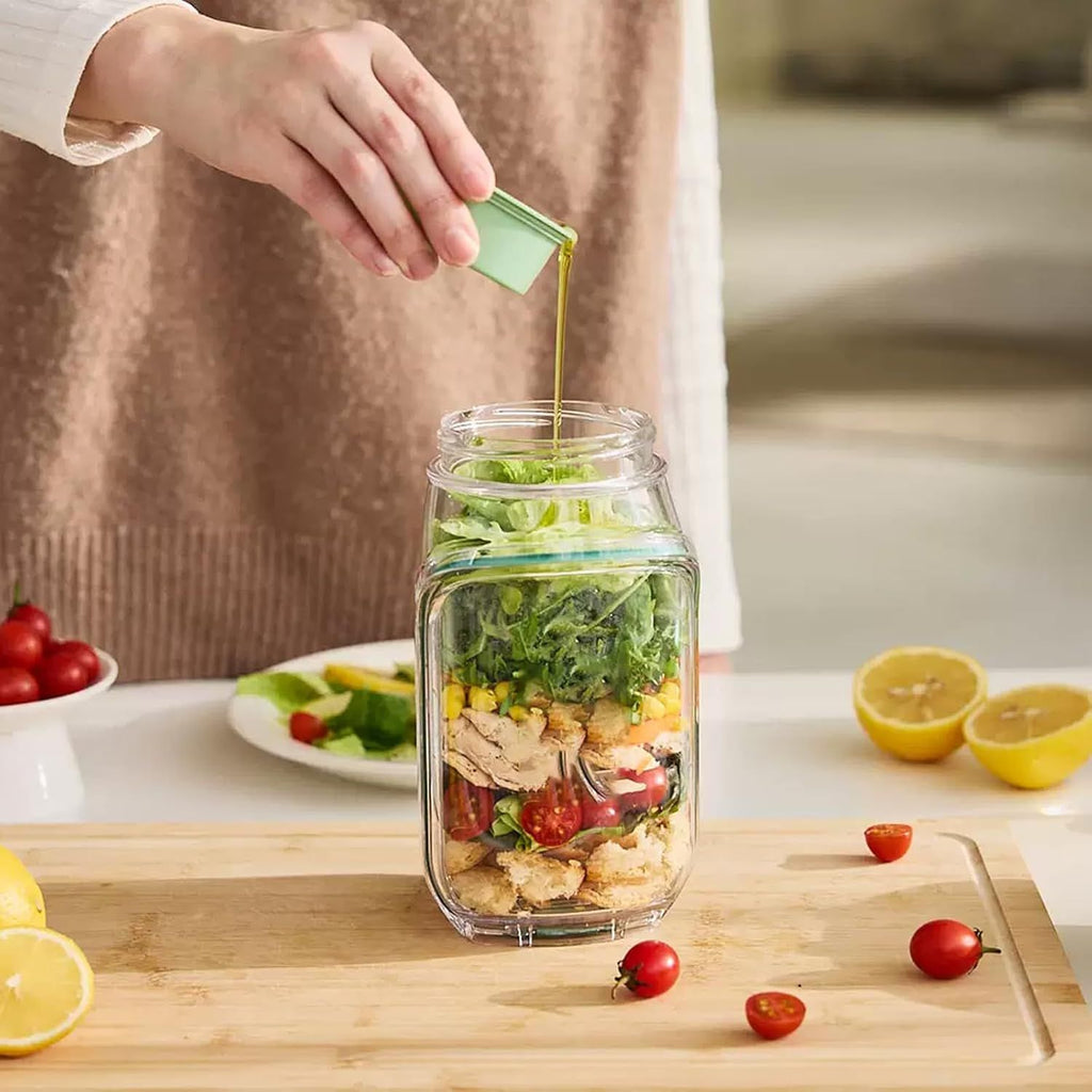Leakproof Salad Jar with Detachable Dressing Cup, Portable Meal Prep Container with Flip-Open Lid, Green