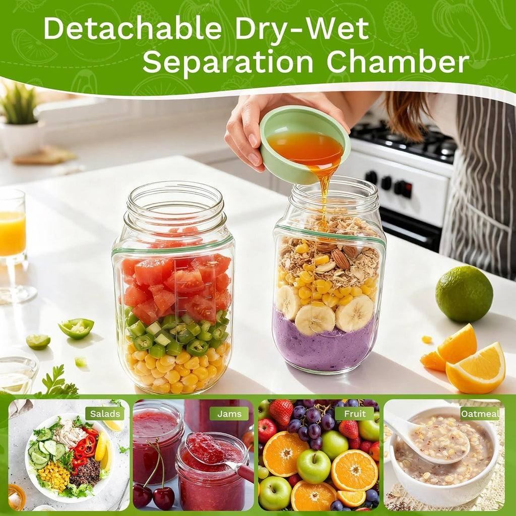 Leakproof Salad Jar with Detachable Dressing Cup, Portable Meal Prep Container with Flip-Open Lid, Green