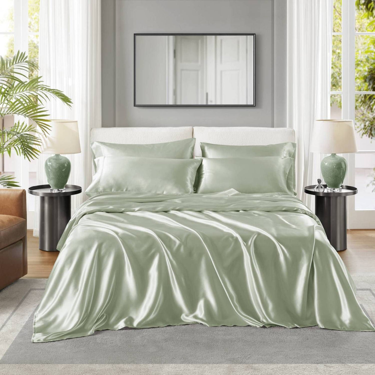 2-Pack King Satin Pillowcases 20" x 40" – Silky Wrinkle-Resistant Pillow Covers, Sage Green